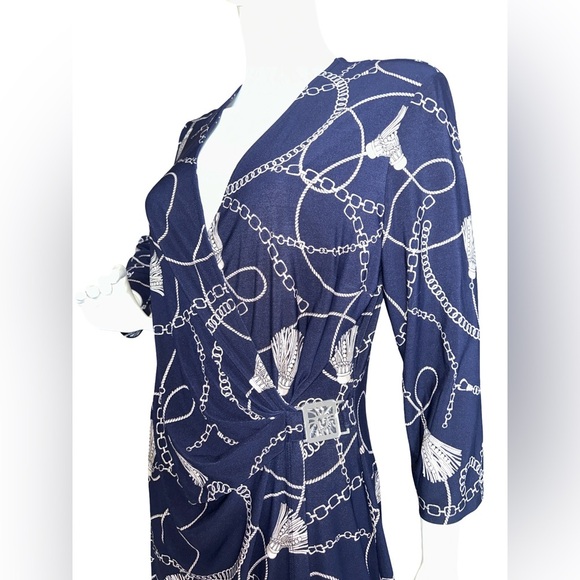 ANNE KLEIN
Beautiful dress with elegant chain pattern on navy background NWOT - Picture 3 of 9